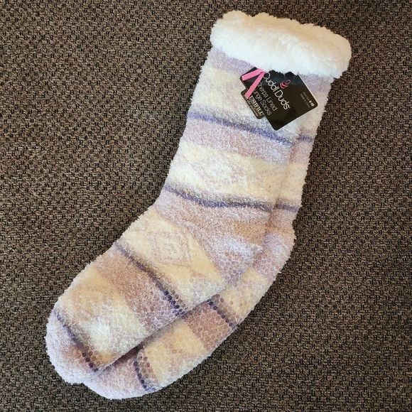 Cuddl Duds Slipper Socks | Purple Stripe | Fuzzy Inside, Anti-Slip Sole NWT - Picture 1 of 4